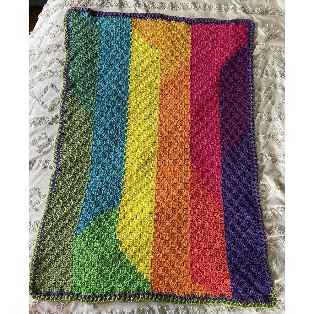 Handmade Crochet Blanket 38x43 C2C Stripes Great For Babies, Toddlers or Lapghan